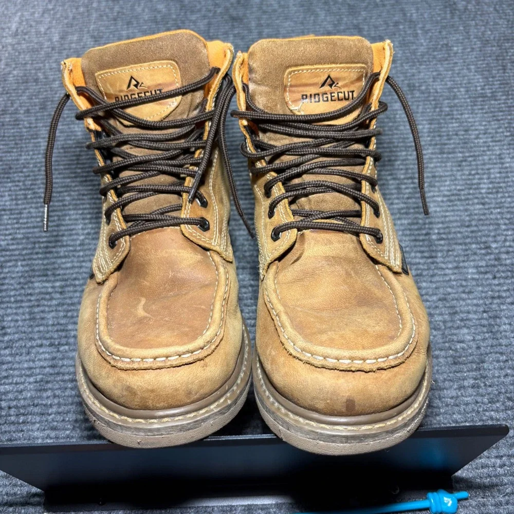 Ridgecut Toughwear Mens 10M Waterproof Work Boots Tan Leather Moc Toe YMF-2105